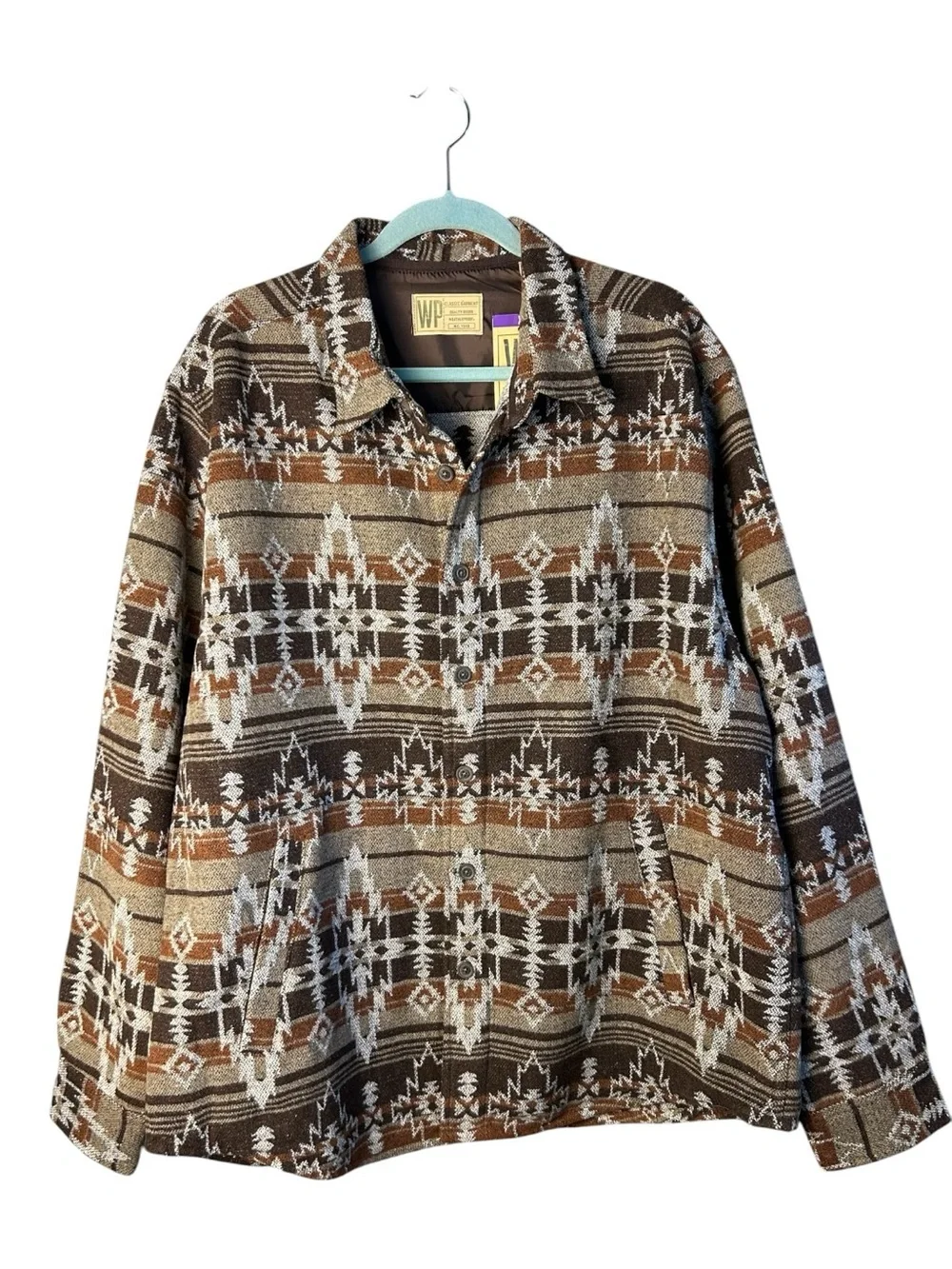 Weatherproof Men’s Brown & Tan Aztec Button-Up Shirt Jacket Size XXL NWT
